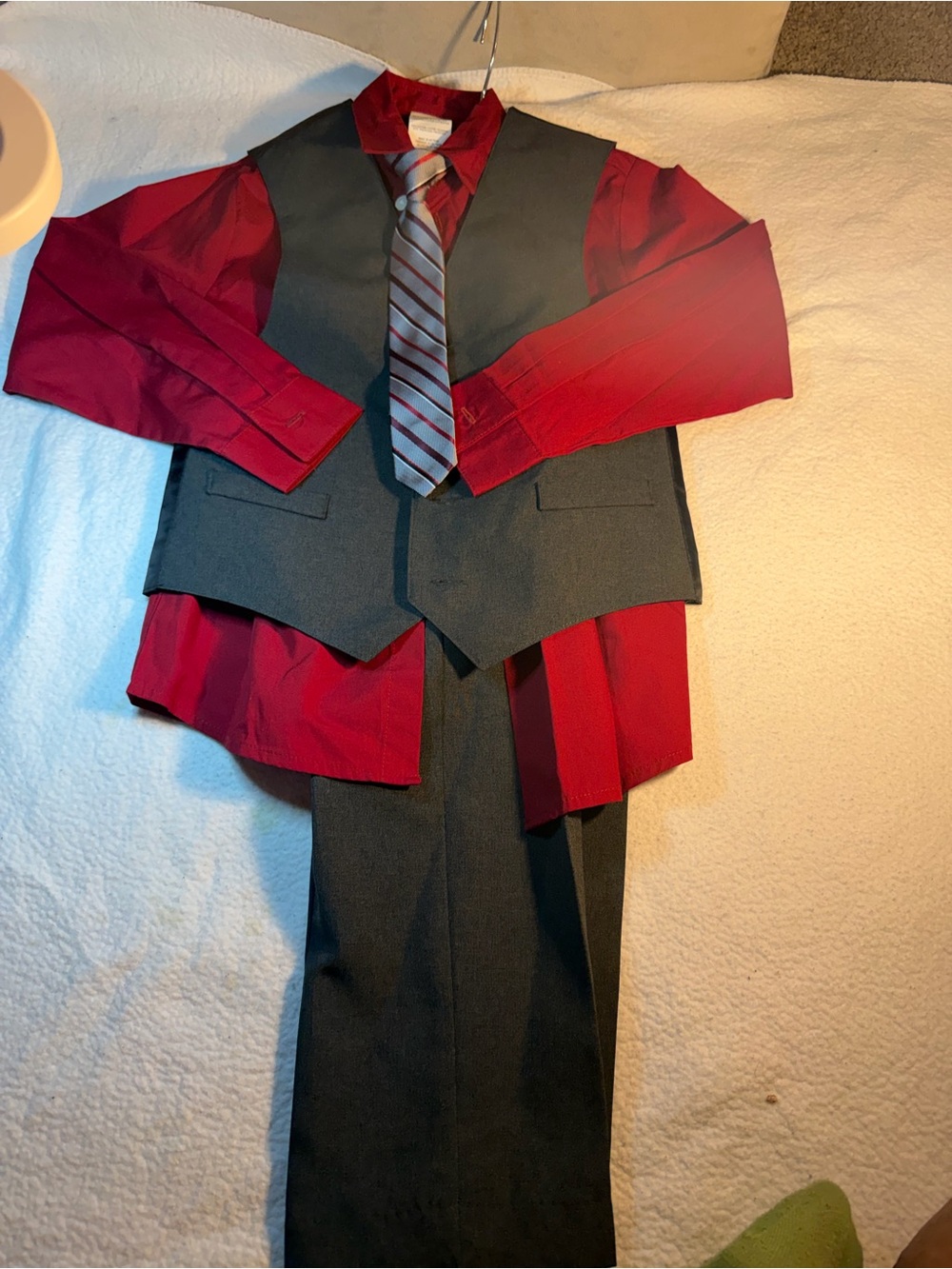 Van Heusen Charcoal Gray Vest & Pants with Red Dress Shirt